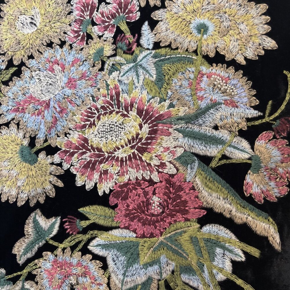 Black Velvet Button-Up Shirt With Floral Embroidery By Paparazzi Size Large - Picture 7 of 14